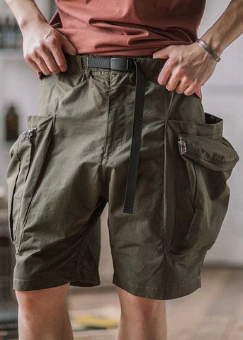 Summer Shorts Up French Cotton Zip Green Army Men Pockets FashionChic