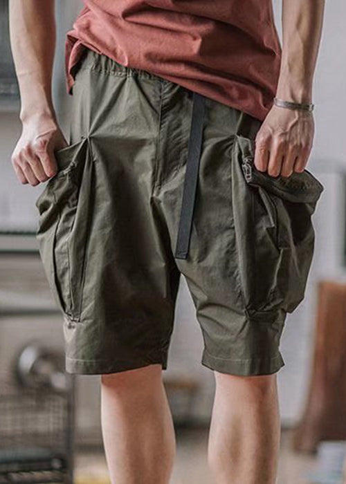 Summer Shorts Up French Cotton Zip Green Army Men Pockets FashionChic