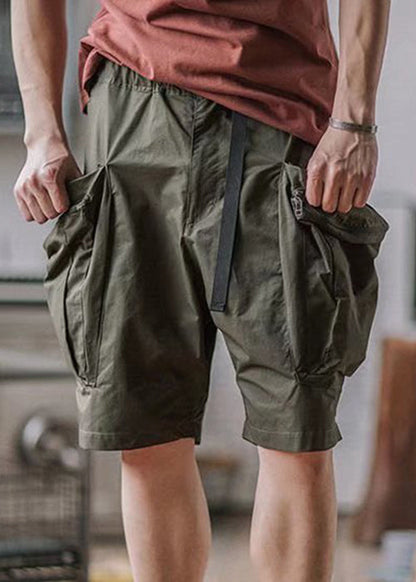 Summer Shorts Up French Cotton Zip Green Army Men Pockets FashionChic