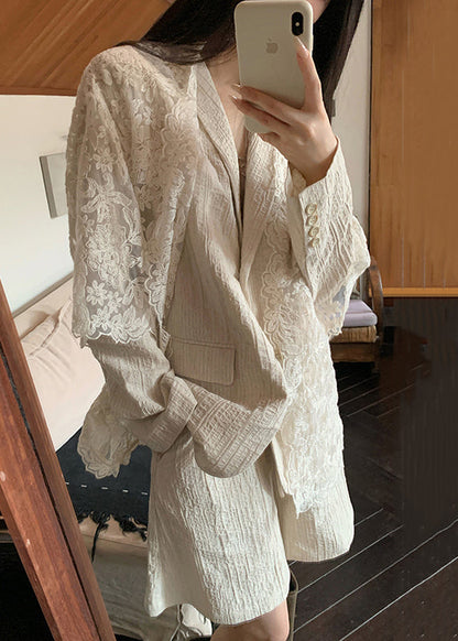 French Beige Embroidered Button Cotton Three Pieces Set Fall WQ043 OL-TPIEC241031