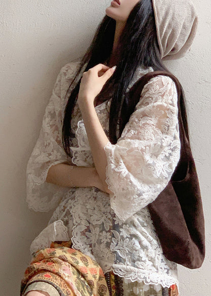 French Beige Embroidered Button Cotton Three Pieces Set Fall WQ043 OL-TPIEC241031