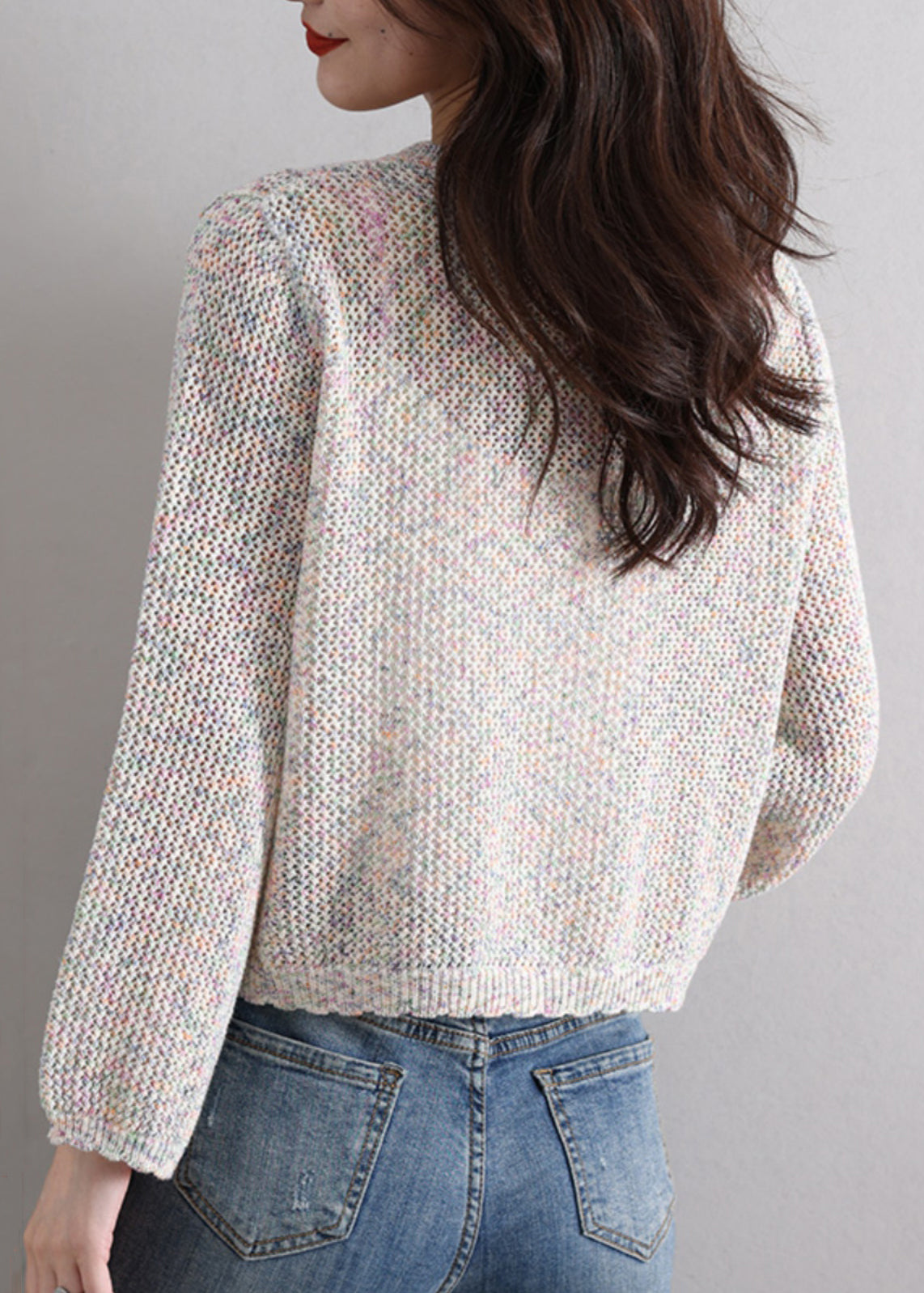 French Beige Hollow Out Button Knit Cardigan Fall QS022 OM-BB241010