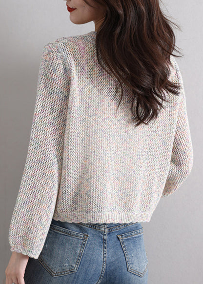 French Beige Hollow Out Button Knit Cardigan Fall QS022 OM-BB241010