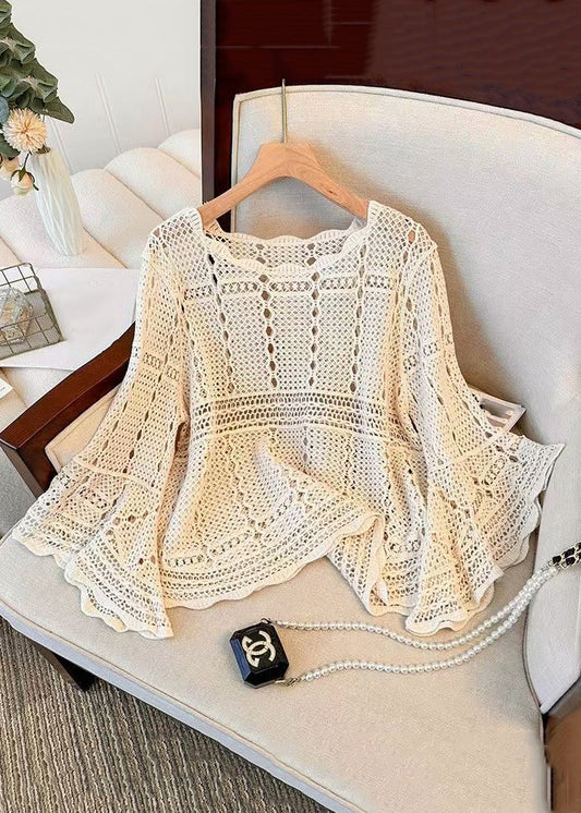 Flare Beige Top Hollow Sleeve Cozy Out French Knit FashionChic