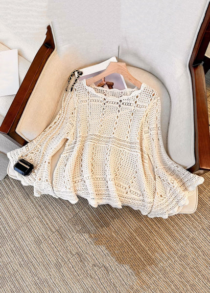 Flare Beige Top Hollow Sleeve Cozy Out French Knit FashionChic