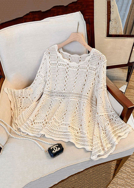 Flare Beige Top Hollow Sleeve Cozy Out French Knit FashionChic