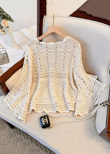 Flare Beige Top Hollow Sleeve Cozy Out French Knit FashionChic