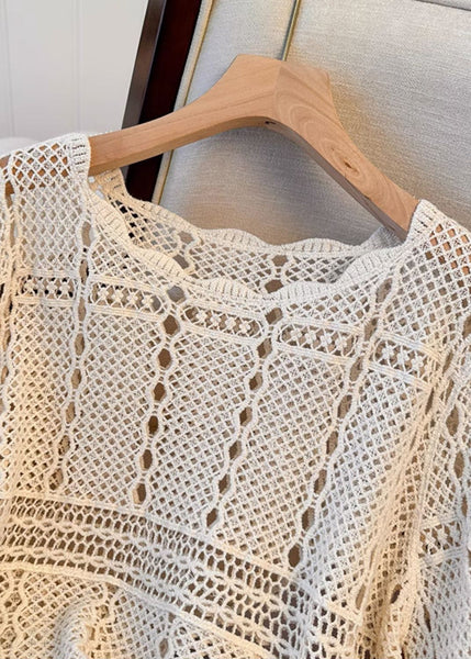 Flare Beige Top Hollow Sleeve Cozy Out French Knit FashionChic