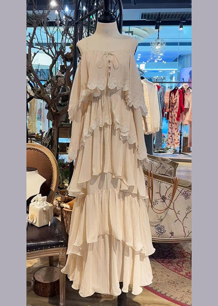 Strap Beige Lace Spaghetti Dress Up French Sleeveless FashionChic