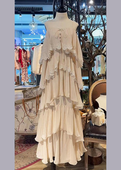 Strap Beige Lace Spaghetti Dress Up French Sleeveless FashionChic