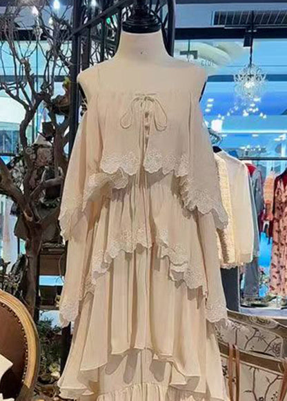 Strap Beige Lace Spaghetti Dress Up French Sleeveless FashionChic