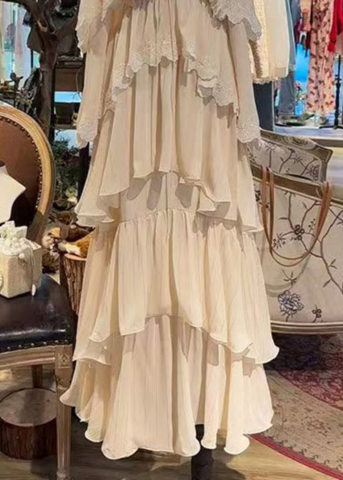 Strap Beige Lace Spaghetti Dress Up French Sleeveless FashionChic