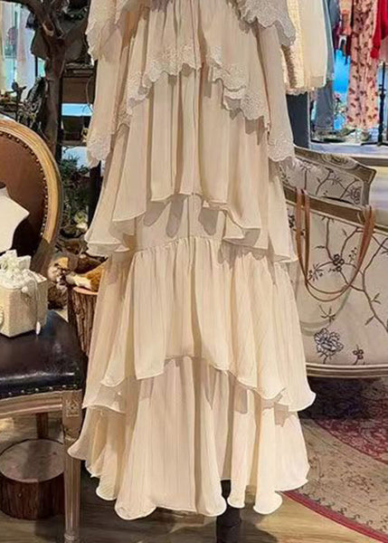 Strap Beige Lace Spaghetti Dress Up French Sleeveless FashionChic