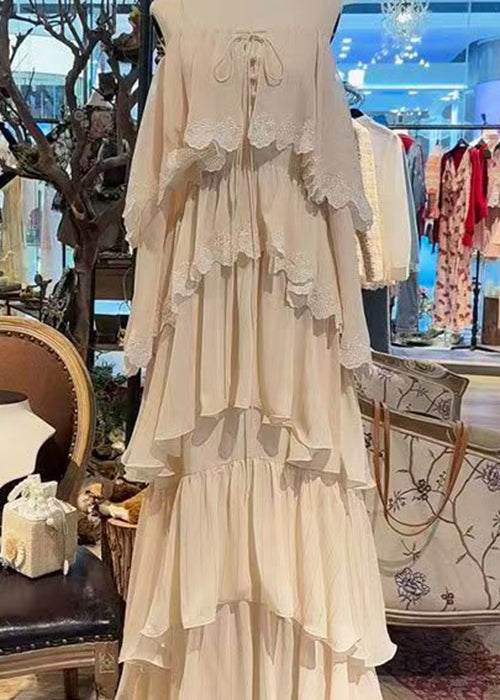 Strap Beige Lace Spaghetti Dress Up French Sleeveless FashionChic