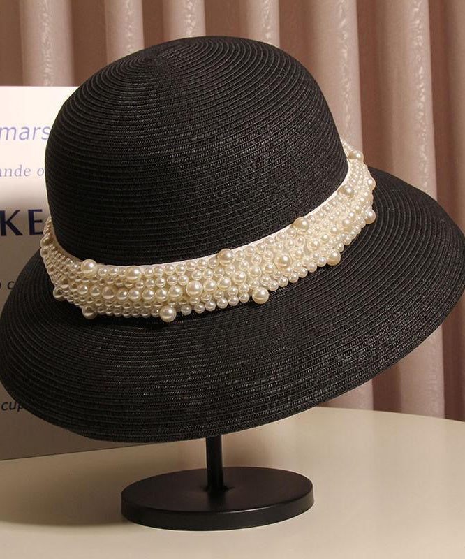 Nail Straw French Beige Woven Hat Cloche Bead Summer FashionChic