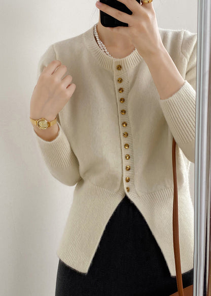 French Beige O Neck Button Knit Cardigan Top Fall WR016 HS-NCT241103