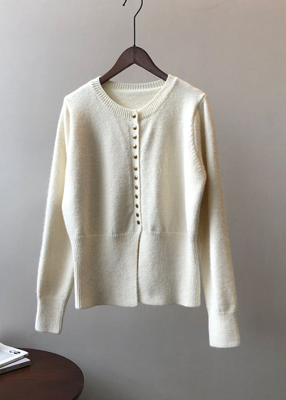 French Beige O Neck Button Knit Cardigan Top Fall WR016 HS-NCT241103