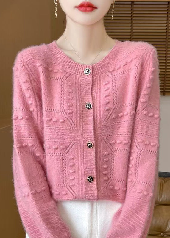 French Beige O Neck Jacquard Wool Cardigan Spring TQ021 ABC