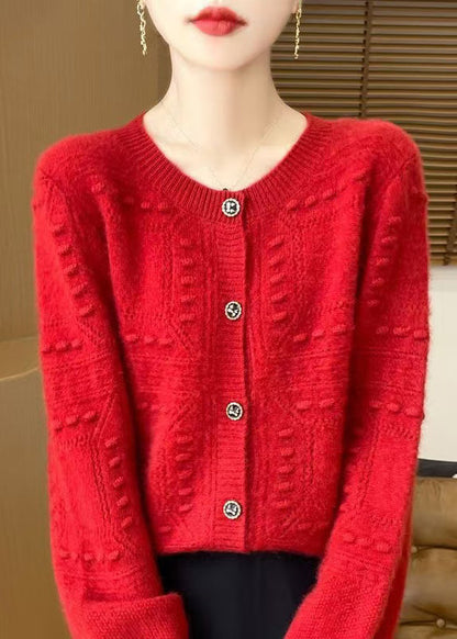 French Beige O Neck Jacquard Wool Cardigan Spring TQ021 ABC