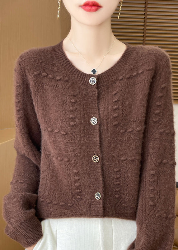 French Beige O Neck Jacquard Wool Cardigan Spring TQ021 ABC