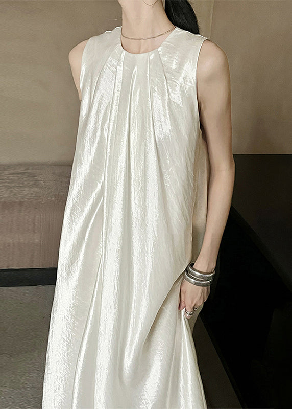 O Beige Sleeveless Dresses Long Solid Silk Neck French FashionChic