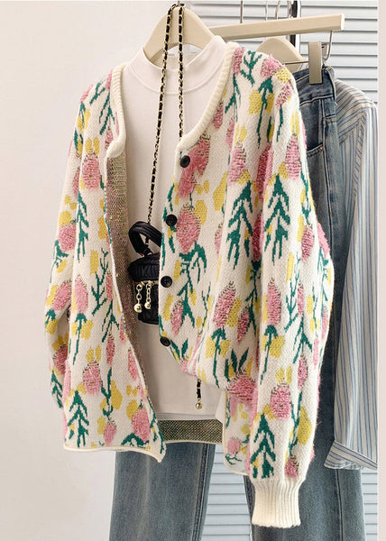 French Beige Oversized Jacquard Knit Cardigan Spring TM035 ABC