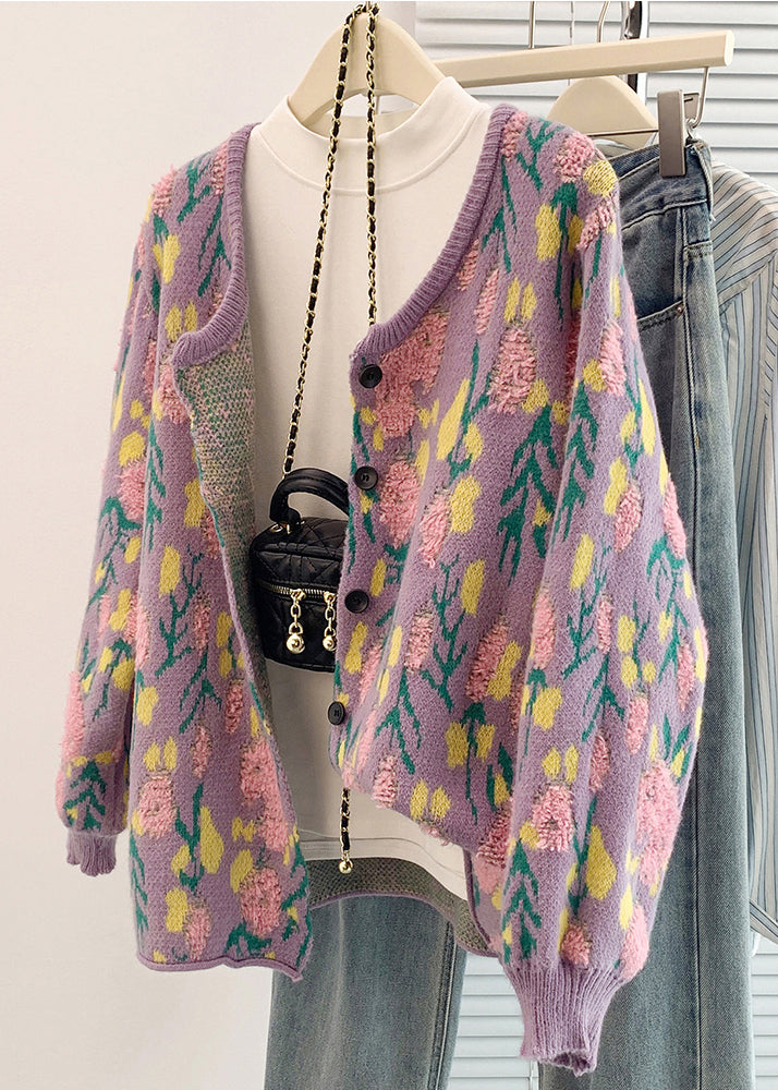 French Beige Oversized Jacquard Knit Cardigan Spring TM035 ABC