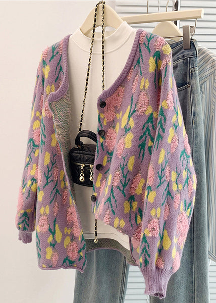 French Beige Oversized Jacquard Knit Cardigan Spring TM035 ABC