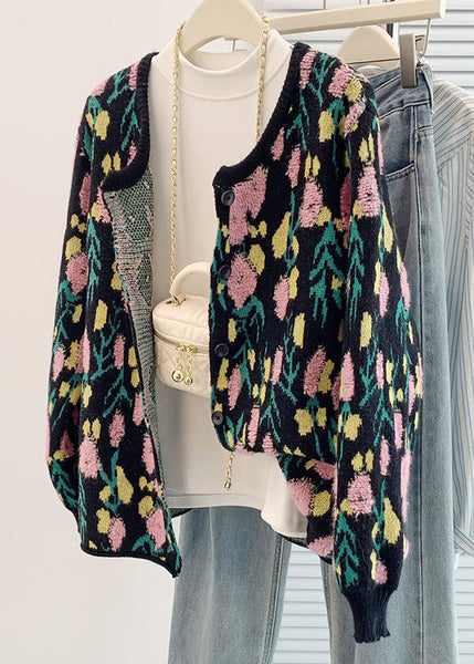 French Beige Oversized Jacquard Knit Cardigan Spring TM035 ABC