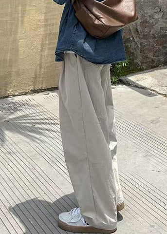 Cotton Pants Beige Waist Mens Elastic Pockets French Summer Solid FashionChic