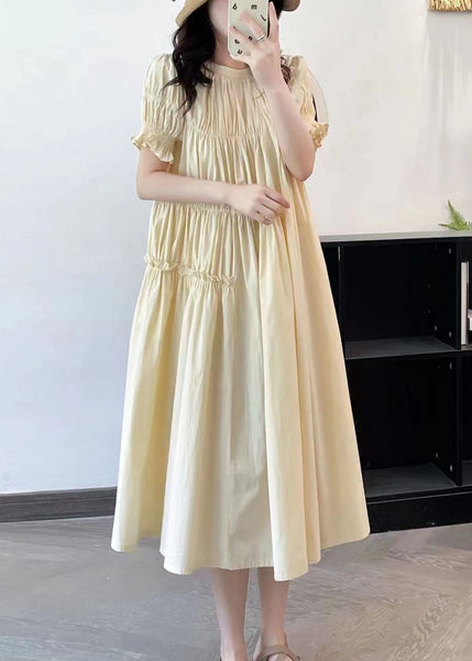 French Beige Ruffled Asymmetrical Patchwork Cotton Long Dresses Summer FF006 MZF-SDL240607