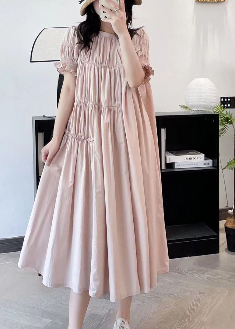 French Beige Ruffled Asymmetrical Patchwork Cotton Long Dresses Summer FF006 MZF-SDL240607