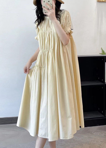 French Beige Ruffled Asymmetrical Patchwork Cotton Long Dresses Summer FF006 MZF-SDL240607