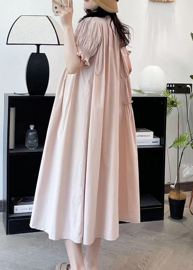 French Beige Ruffled Asymmetrical Patchwork Cotton Long Dresses Summer FF006 MZF-SDL240607