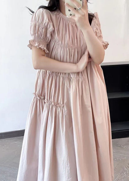 French Beige Ruffled Asymmetrical Patchwork Cotton Long Dresses Summer FF006 MZF-SDL240607