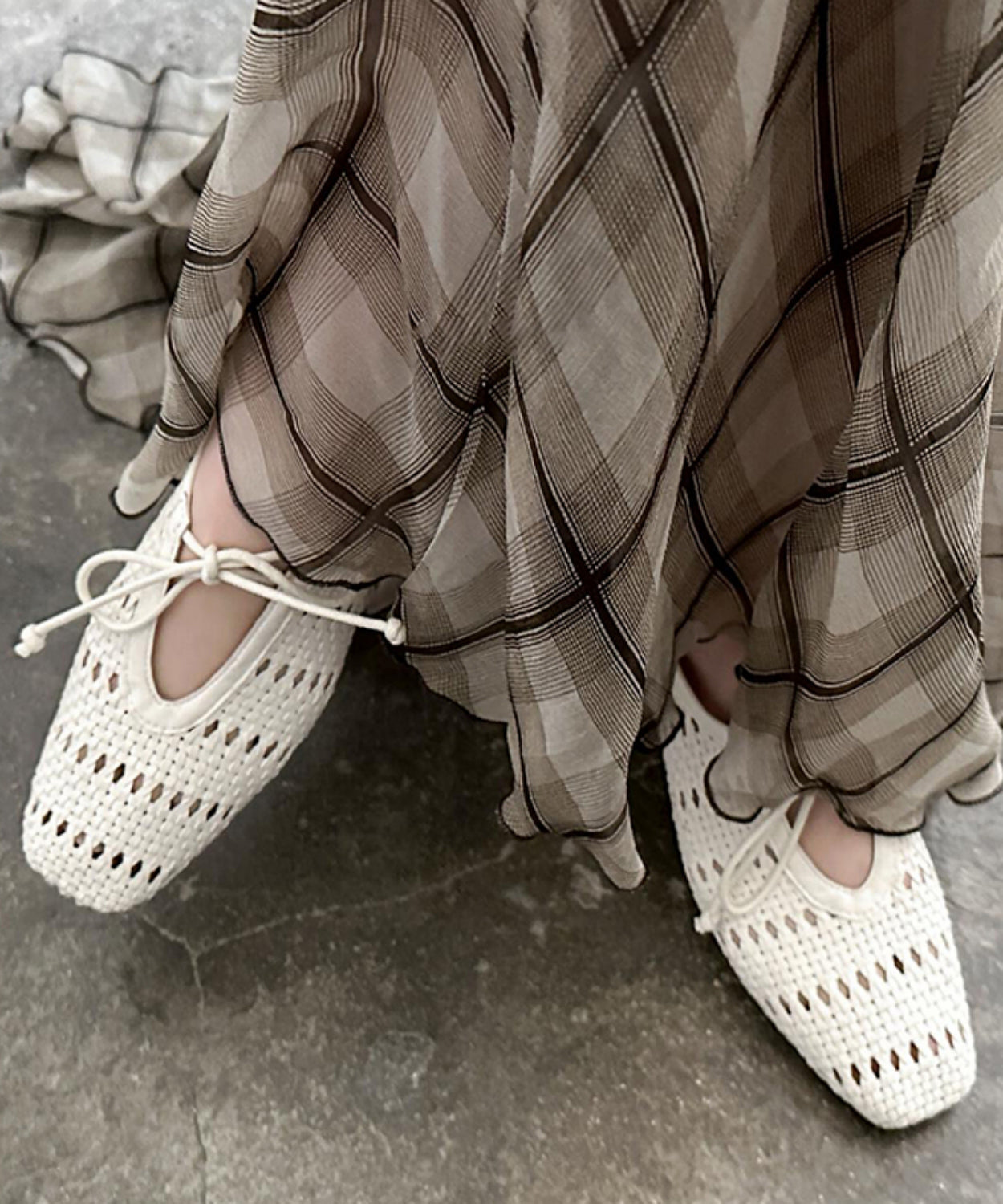 Out Hollow French Bow Beige Sheepskin Sandals Splicing FashionChic