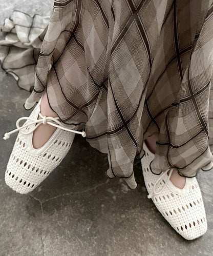 Out Hollow French Bow Beige Sheepskin Sandals Splicing FashionChic