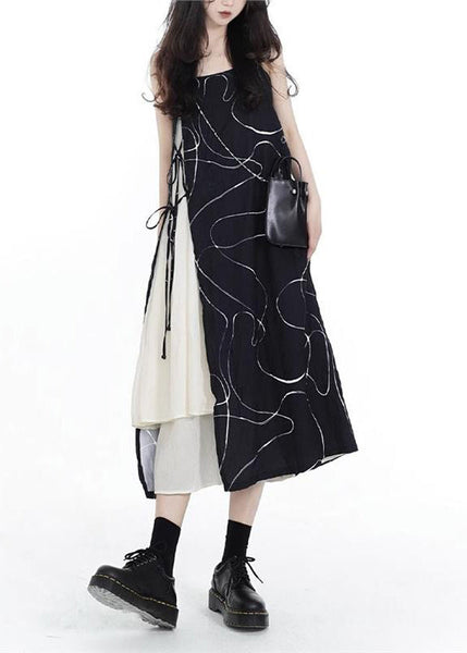 Up Cotton Spaghetti Asymmetrical Lace Black French Patchwork FashionChic