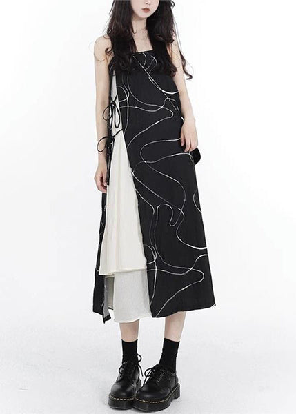 Up Cotton Spaghetti Asymmetrical Lace Black French Patchwork FashionChic