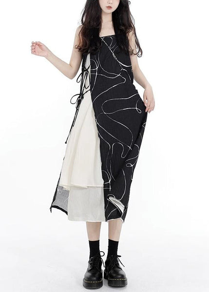 Up Cotton Spaghetti Asymmetrical Lace Black French Patchwork FashionChic