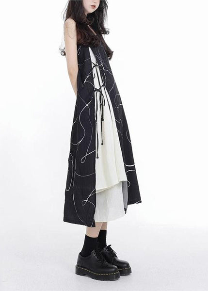 Up Cotton Spaghetti Asymmetrical Lace Black French Patchwork FashionChic