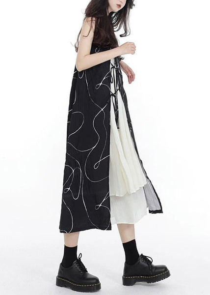 Up Cotton Spaghetti Asymmetrical Lace Black French Patchwork FashionChic