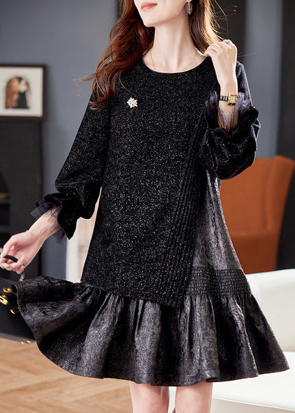 French Black Asymmetrical Patchwork Dresses Butterfly Sleeve RL045 ABC
