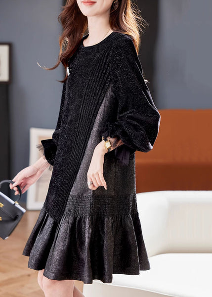 French Black Asymmetrical Patchwork Dresses Butterfly Sleeve RL045 ABC
