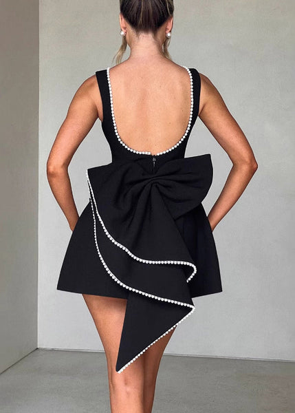 Backess Dresses Mini Summer Bow Cotton Black French FashionChic