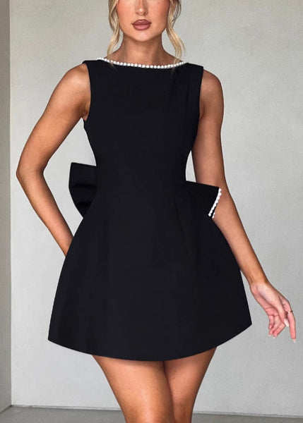 Backess Dresses Mini Summer Bow Cotton Black French FashionChic