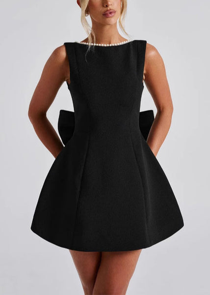 Backess Dresses Mini Summer Bow Cotton Black French FashionChic