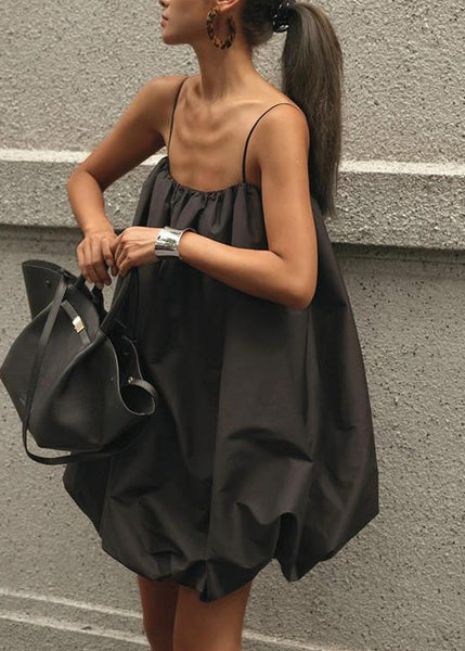 Cotton French Dress Summer Strap Black Spaghetti FashionChic