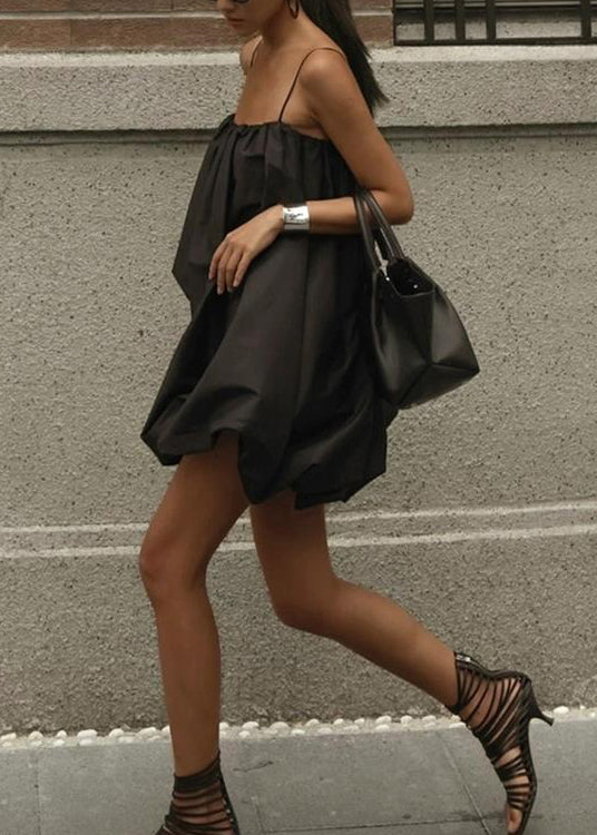 Cotton French Dress Summer Strap Black Spaghetti FashionChic