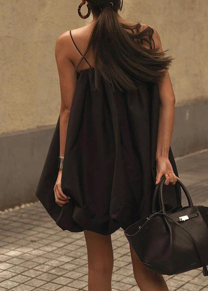 Cotton French Dress Summer Strap Black Spaghetti FashionChic